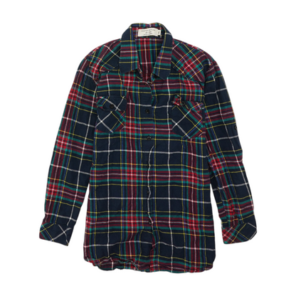 Navy Plus Size Plaid Flannel Button Down