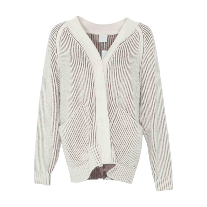 Beige Striped Cardigan Sweater