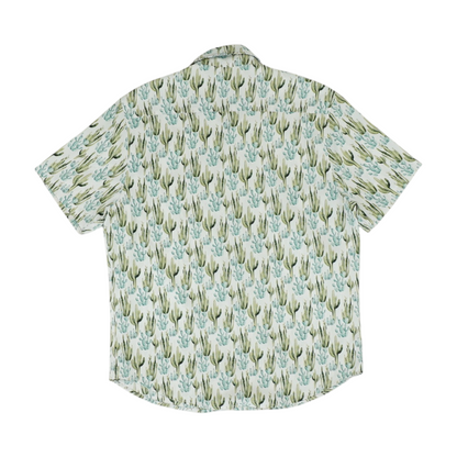 White Graphic Short Sleeve Button Down