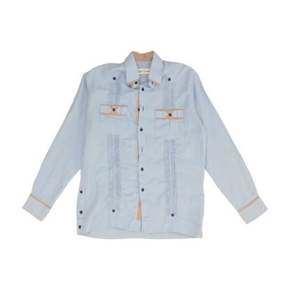 Blue Solid Long Sleeve Button Down