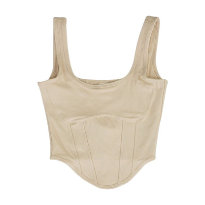 Beige Solid Cropped T-Shirt