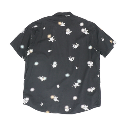 Black Print Short Sleeve Button Down