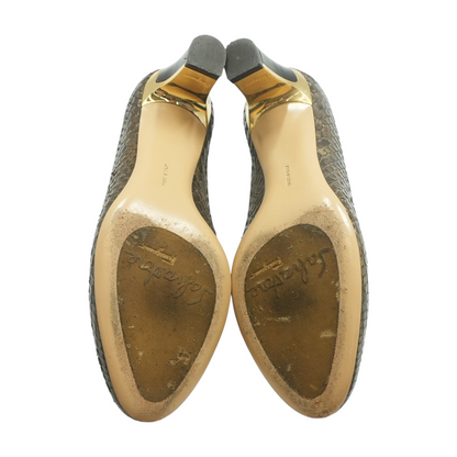 Brown Python Leather Block Heel Pumps