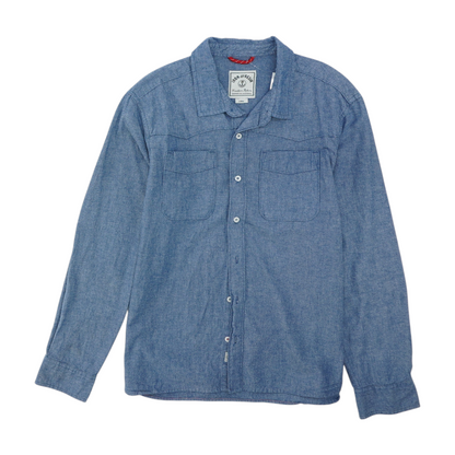 Blue Solid Long Sleeve Button Down