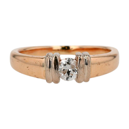 .33 ct 14K Two Tone Gold Bar Set Round Center Diamond Band