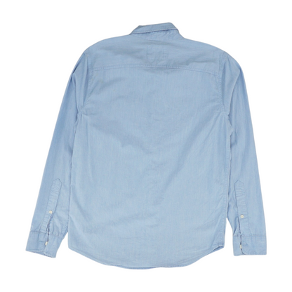 Blue Solid Long Sleeve Button Down