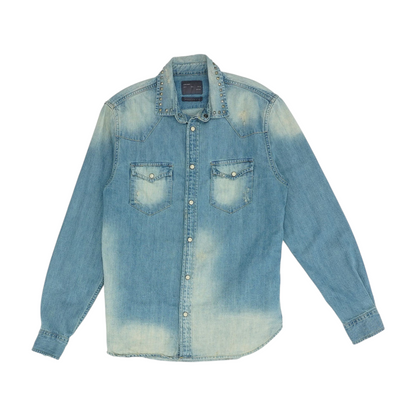 Blue Solid Long Sleeve Button Down