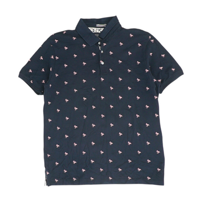 Navy Print Short Sleeve Polo