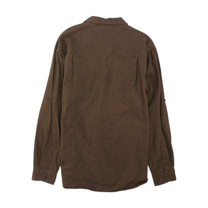 Brown Solid Long Sleeve Button Down