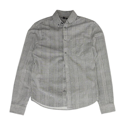 White Houndstooth Long Sleeve Button Down