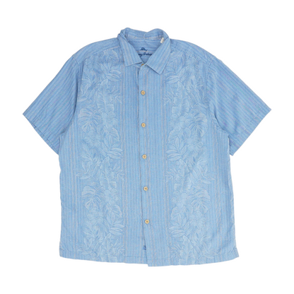 Blue Solid Short Sleeve Button Down