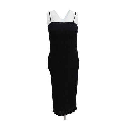 Black Solid Midi Dress