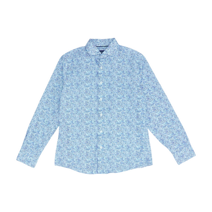 Blue Floral Long Sleeve Button Down