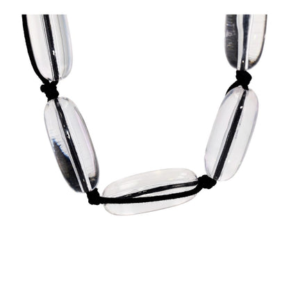 EM Original Clear Resin Beads On Black Cord Necklace