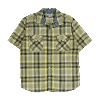 Green Plaid Short Sleeve Button Down