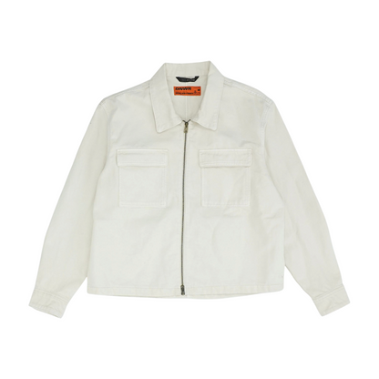 Beige Solid Denim Jacket