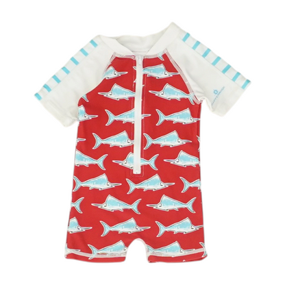 Red Color Block One-Piece