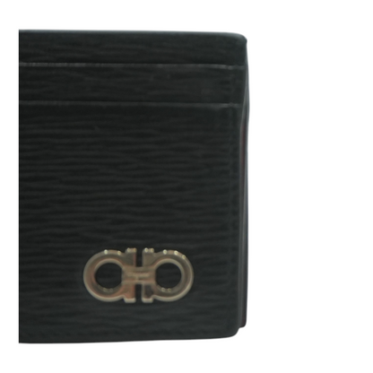 Black and Ferragamo Red Gancini Card Holder with Pull-Out ID Window