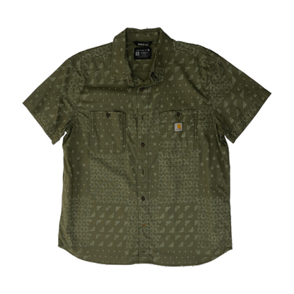 Green Print Short Sleeve Button Down