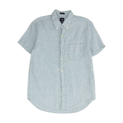 Blue Solid Short Sleeve Button Down