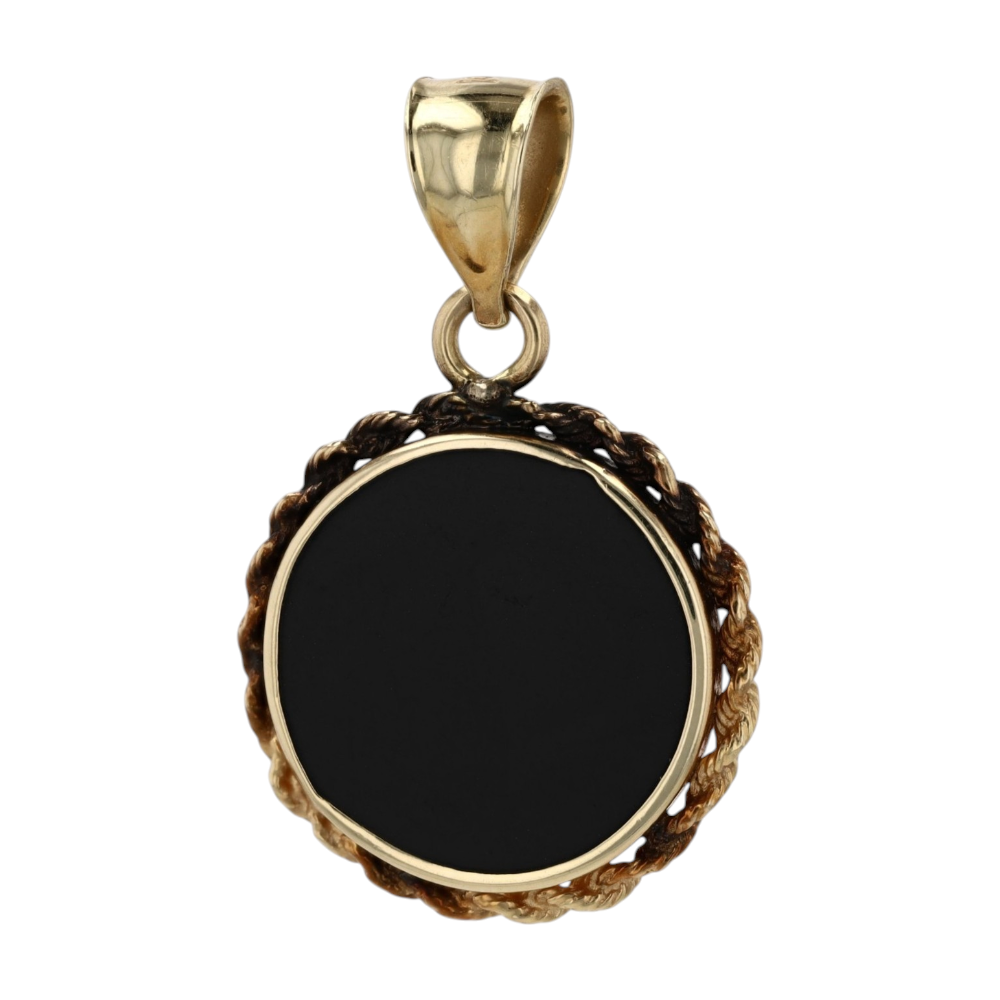 14K Yellow Gold Black Stone Pendant