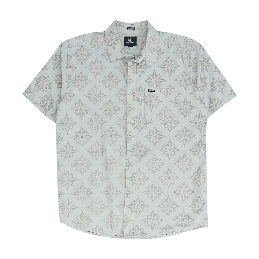 Gray Print Short Sleeve Button Down
