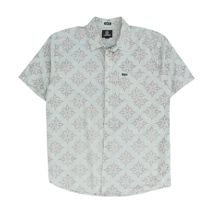 Gray Print Short Sleeve Button Down