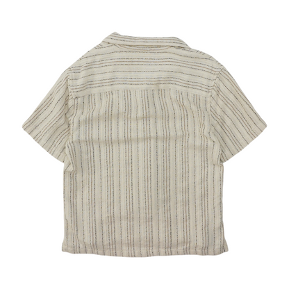 Beige Striped Short Sleeve Button Down