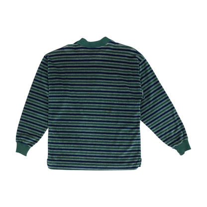 Vintage Green Striped Long Sleeve Polo