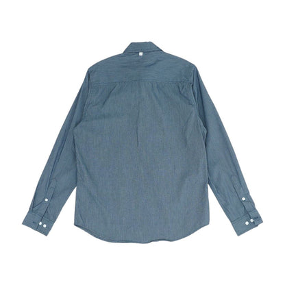 Blue Solid Long Sleeve Button Down