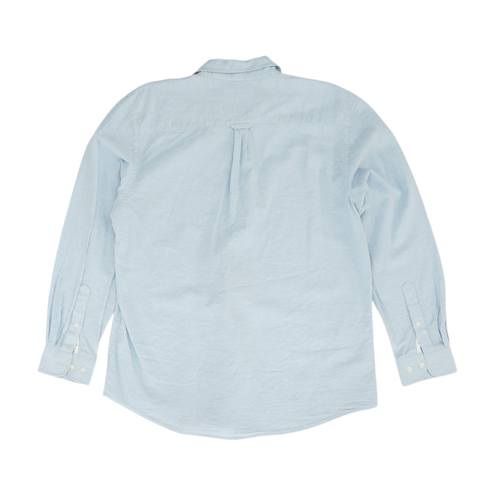 Blue Solid Long Sleeve Button Down