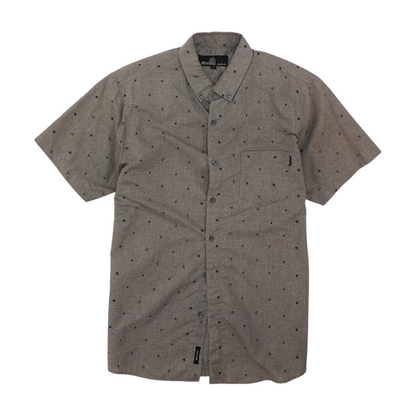 Gray Print Short Sleeve Button Down