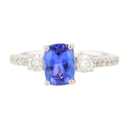 14K White Gold Oval Purple Solitaire With Diamond Accents Ring