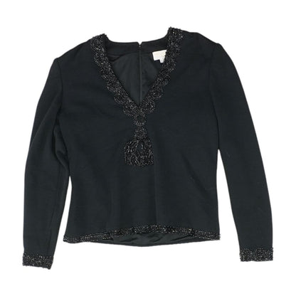 Vintage Black Ornate Beaded Knit Top with Shoulder Pads