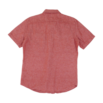 Red Solid Short Sleeve Button Down
