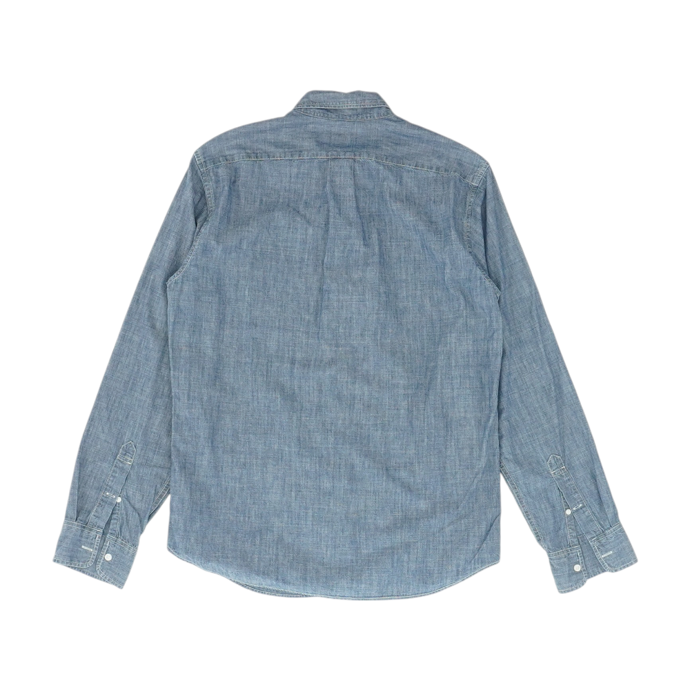 Blue Solid Long Sleeve Button Down