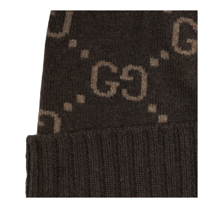 Brown and Beige GG Cashmere Hat