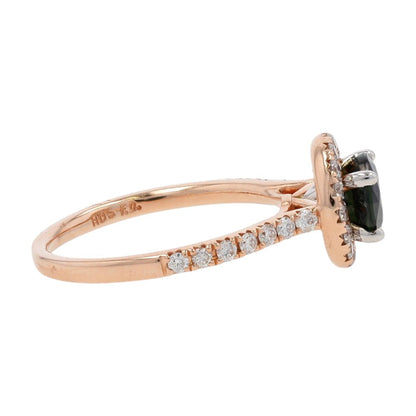 1/2 Ct 14K Rose Gold Dark Blue Sapphire Center And Diamond Halo Engagement Ring