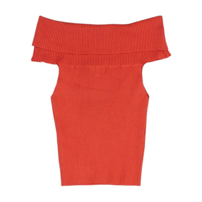 Red Cowl Neck Knit Top
