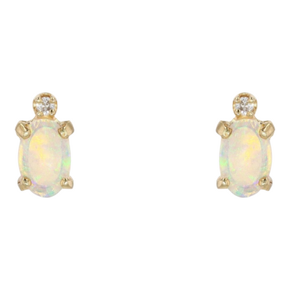 14K Yellow Gold Opal Stud Earrings