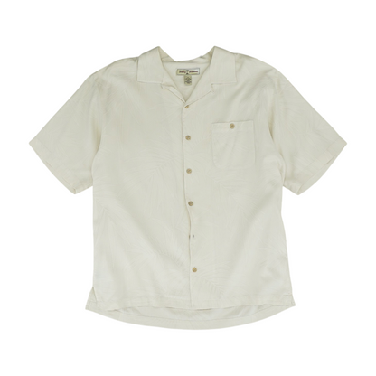 Beige Solid Short Sleeve Button Down