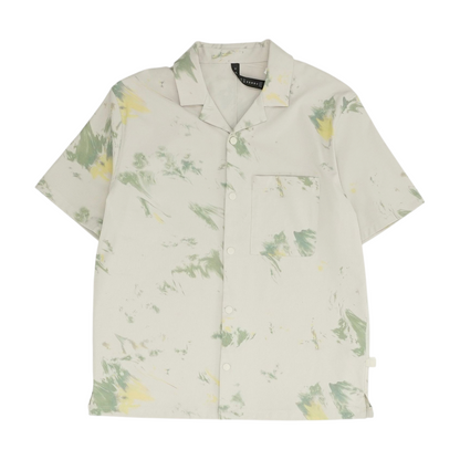 Beige Print Short Sleeve Button Down