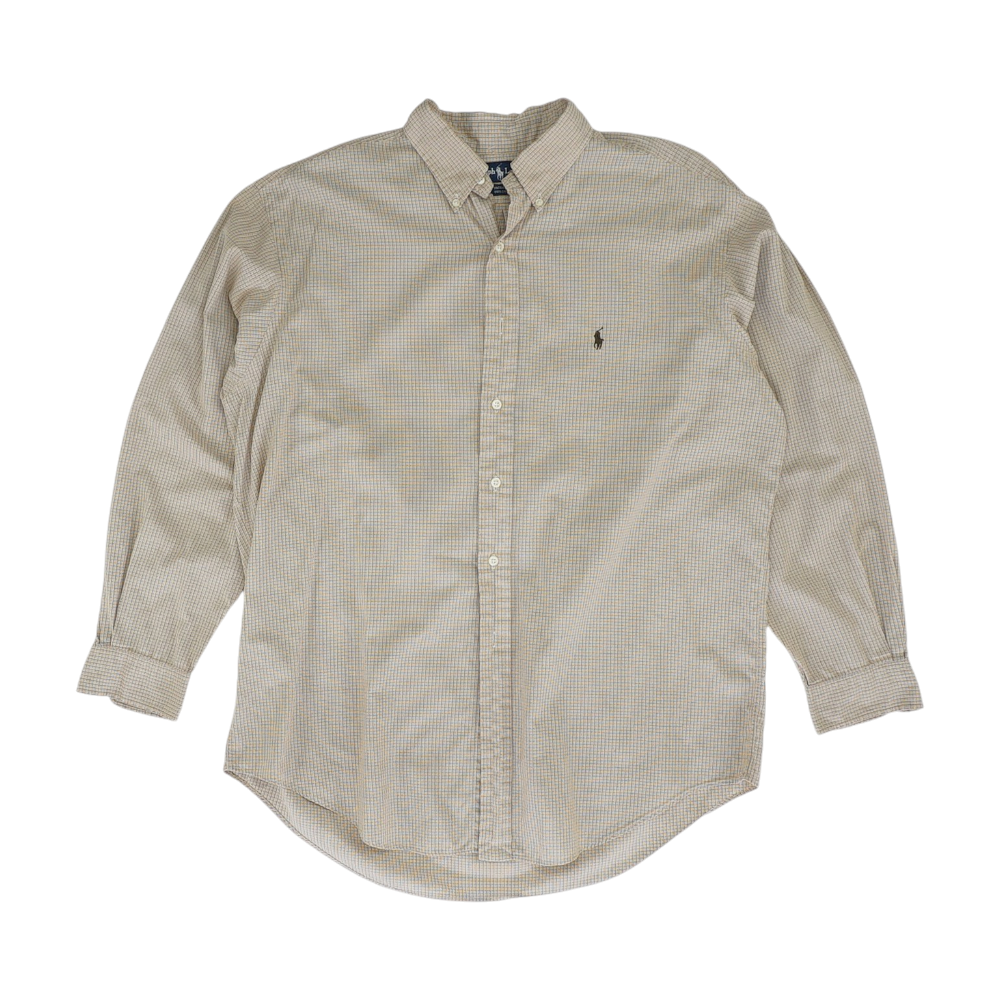 Beige Check Long Sleeve Button Down