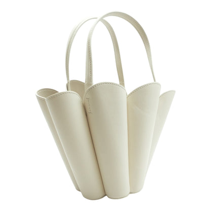Flower Bucket Leather Handbag in Cream