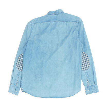 Blue Solid Long Sleeve Button Down