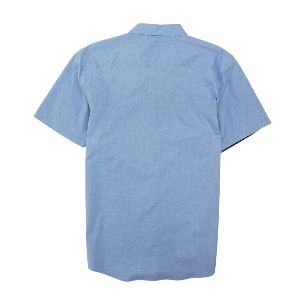 Blue Solid Short Sleeve Button Down