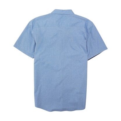 Blue Solid Short Sleeve Button Down