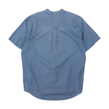 Blue Solid Short Sleeve Button Down