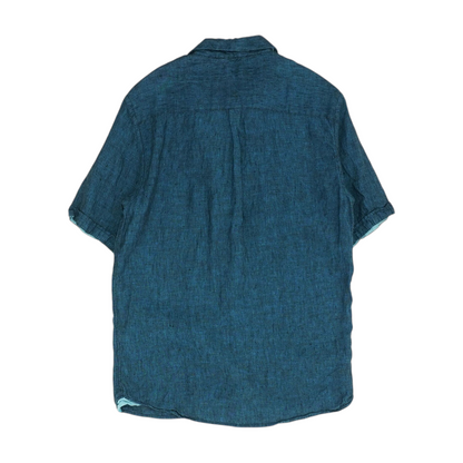 Blue Solid Short Sleeve Button Down