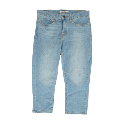 Blue Solid Denim Capris